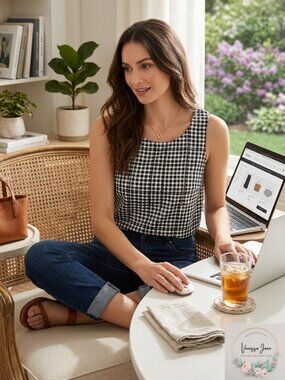 ALFANI Women's Gingham-Print Top, size XL